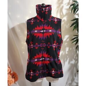 Chaps x Ralph Lauren Fleece Southwestern Aztec Zip Vest Womens Size L Tribal